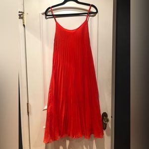 Bright Orange Pleated Dress